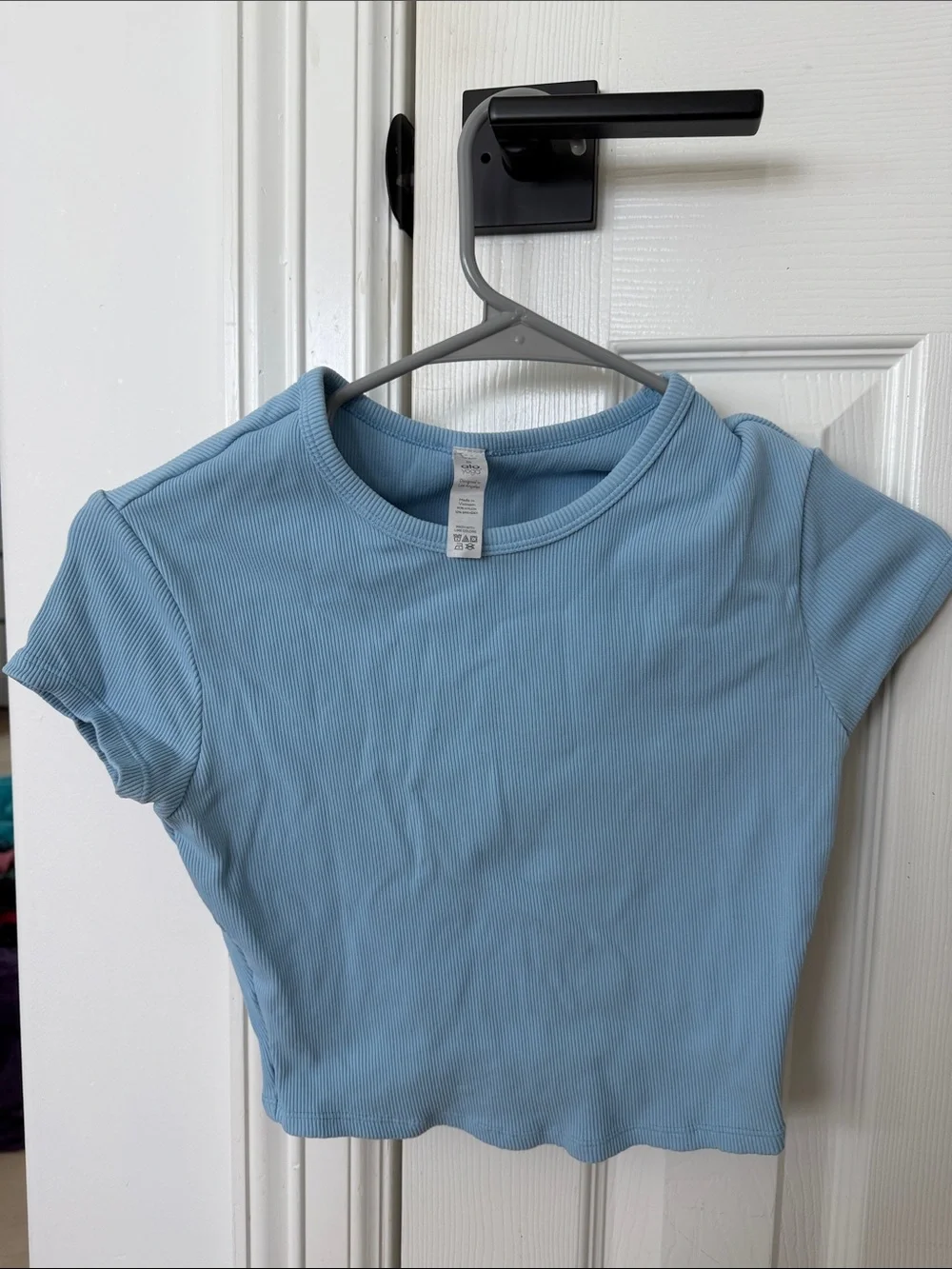 ALO Yoga Sky Blue Ribbed Crop Tee - Picture 1 of 3